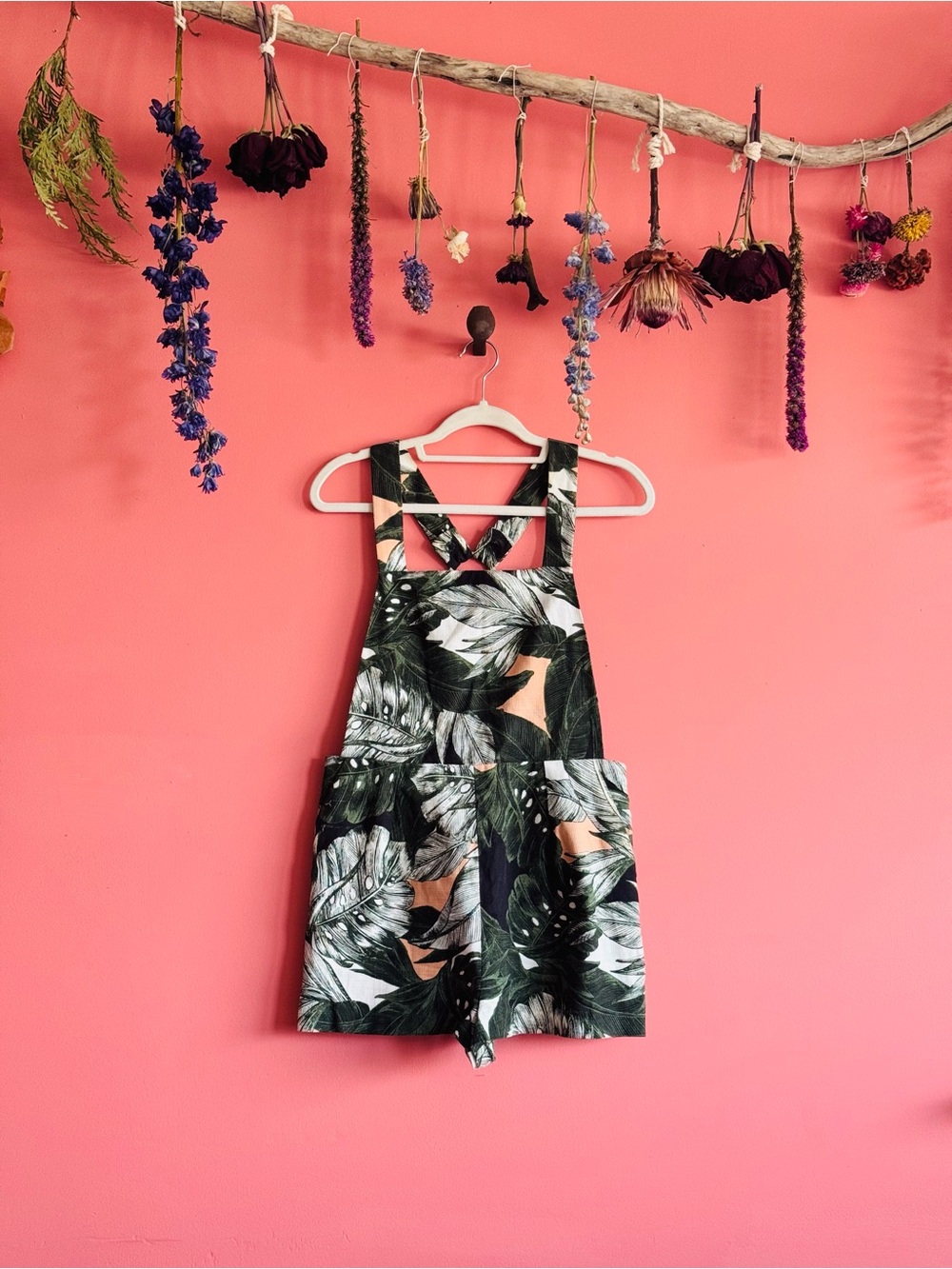 Tropical Leaf Print Overalls / Romper